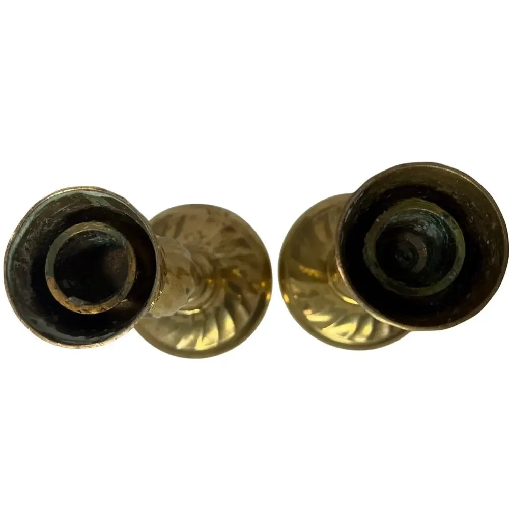 Vintage 80s Gold Brass Candlestick Holders Set of 2 Made in India 7.25